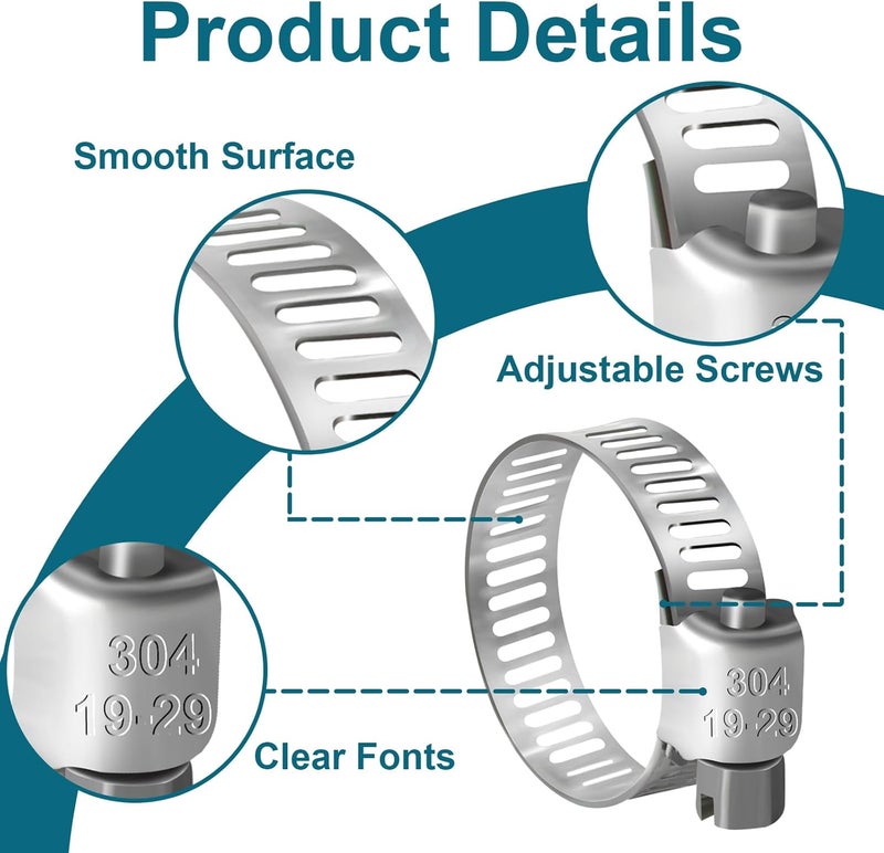 SDZONGES Hose Clamp, 30PCS Fuel Line Clamp, 3/4 inch to 1 1/8 inch Radiator Hose Clamps, Hose Clamps Stainless Steel(19-29mm). - Image 4